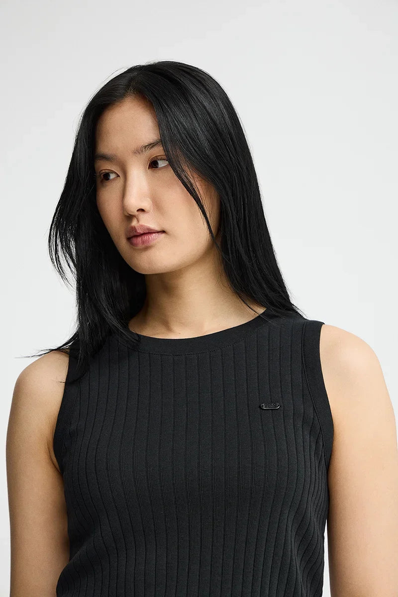 2026 New Arrival Black sleeveless ribbed T-shirt with Polo Club logo