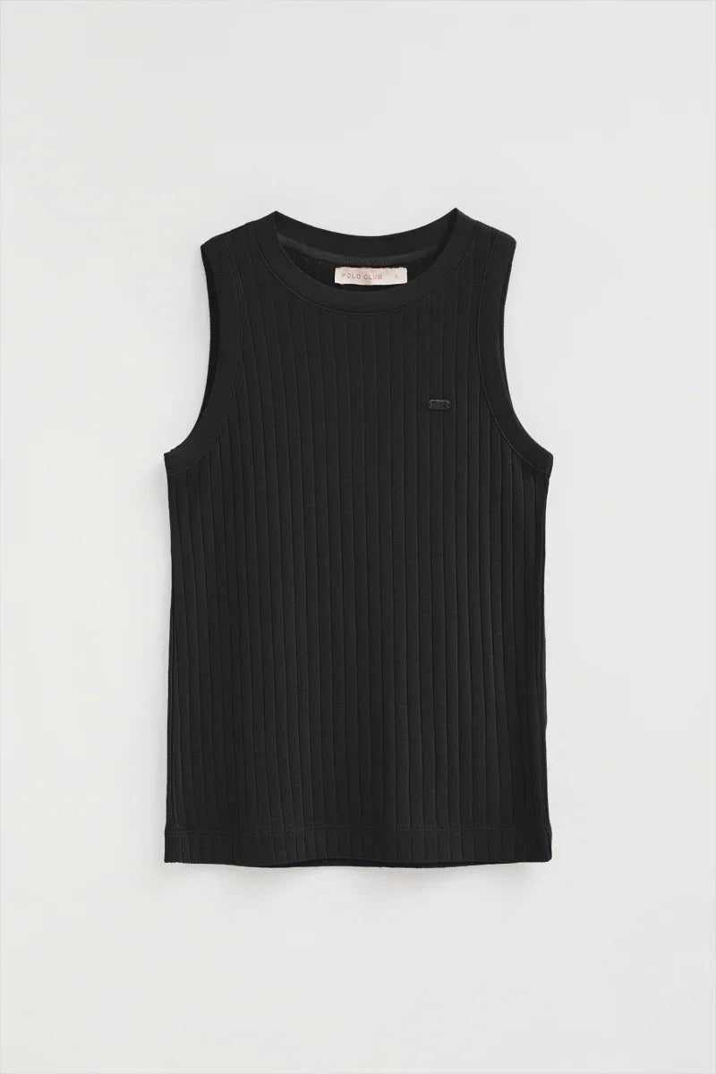 2026 New Arrival Black sleeveless ribbed T-shirt with Polo Club logo