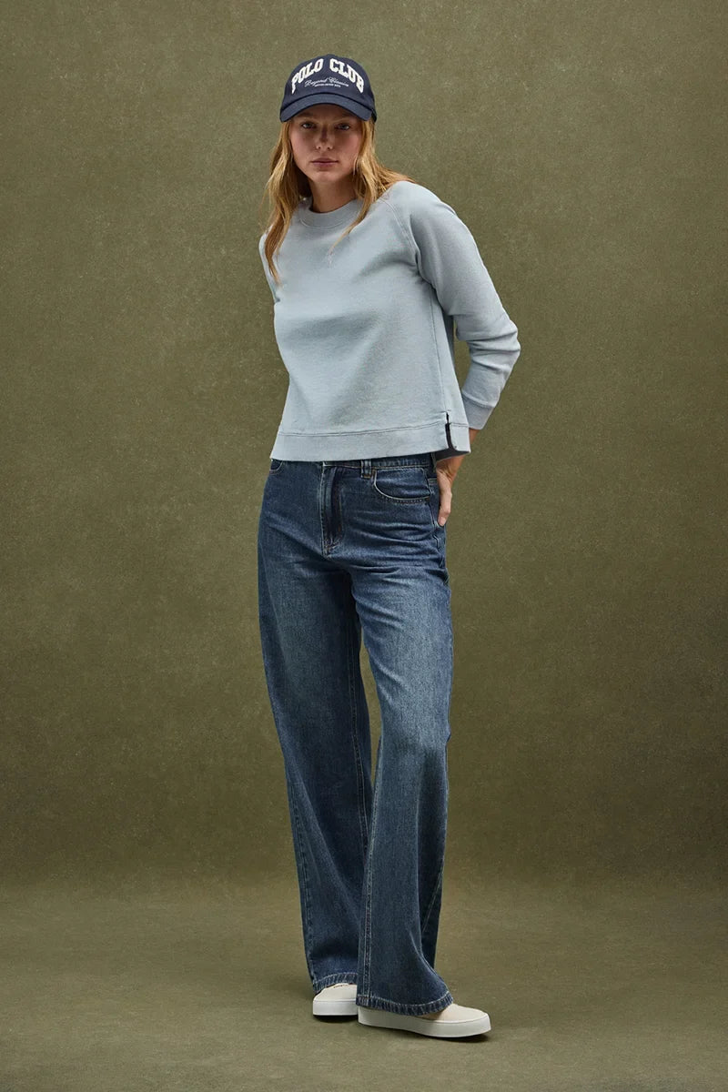 2026 New Arrival Light-blue sweatshirt with raglan sleeves and Rigby Go embroidery