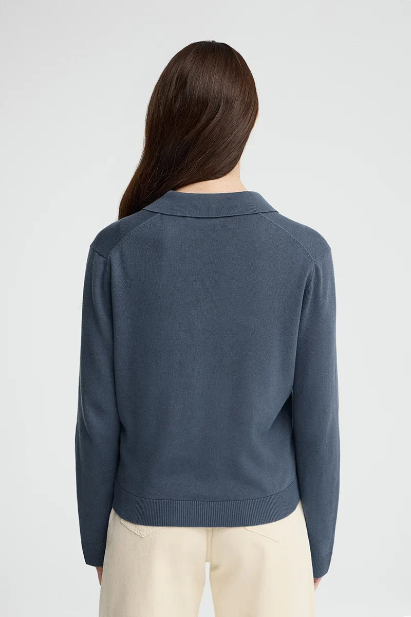 2026 New Arrival Denim-blue jumper with polo collar and Rigby Go logo