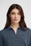 2026 New Arrival Denim-blue jumper with polo collar and Rigby Go logo