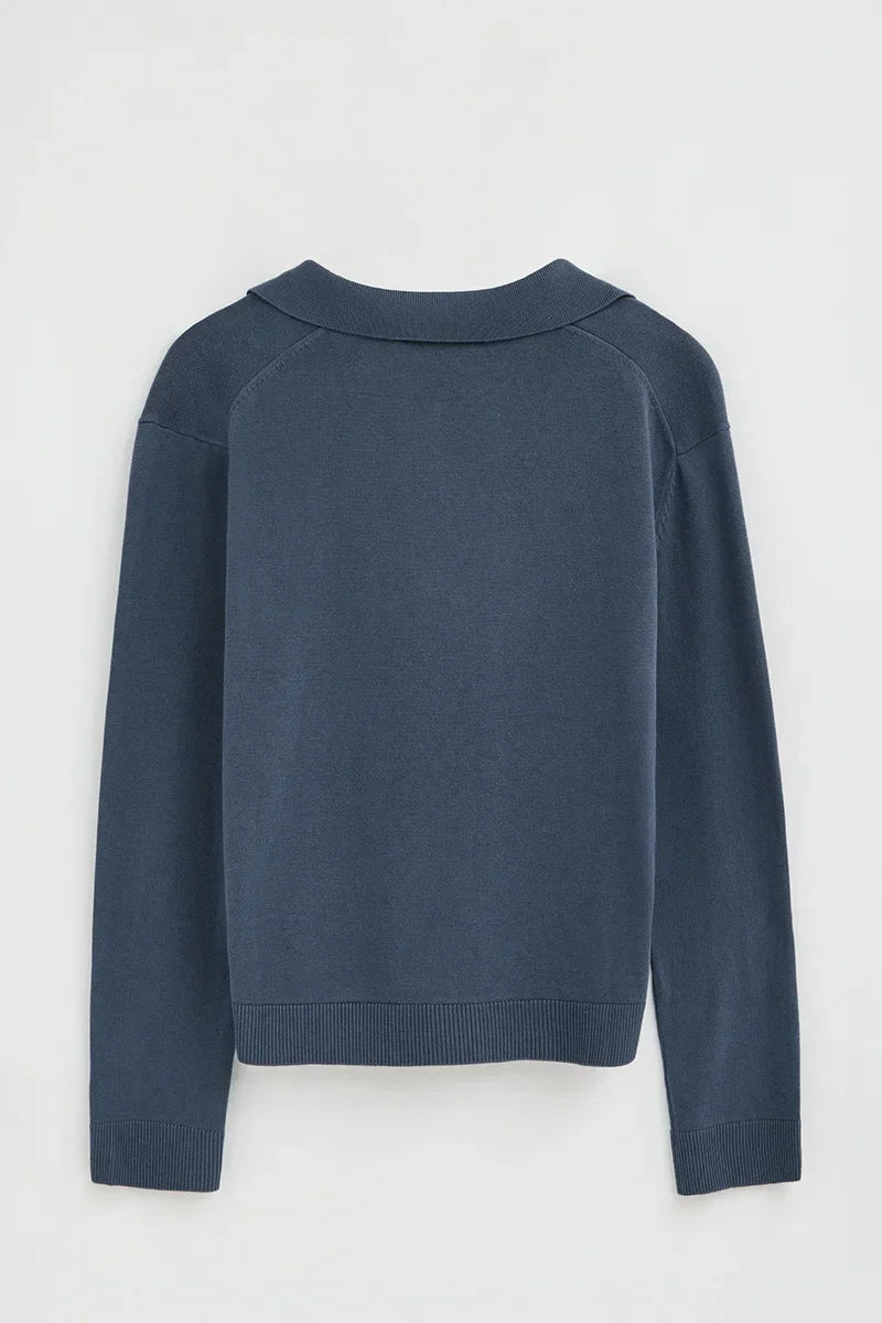 2026 New Arrival Denim-blue jumper with polo collar and Rigby Go logo