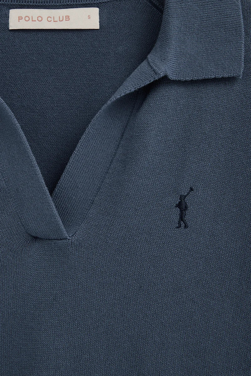 2026 New Arrival Denim-blue jumper with polo collar and Rigby Go logo