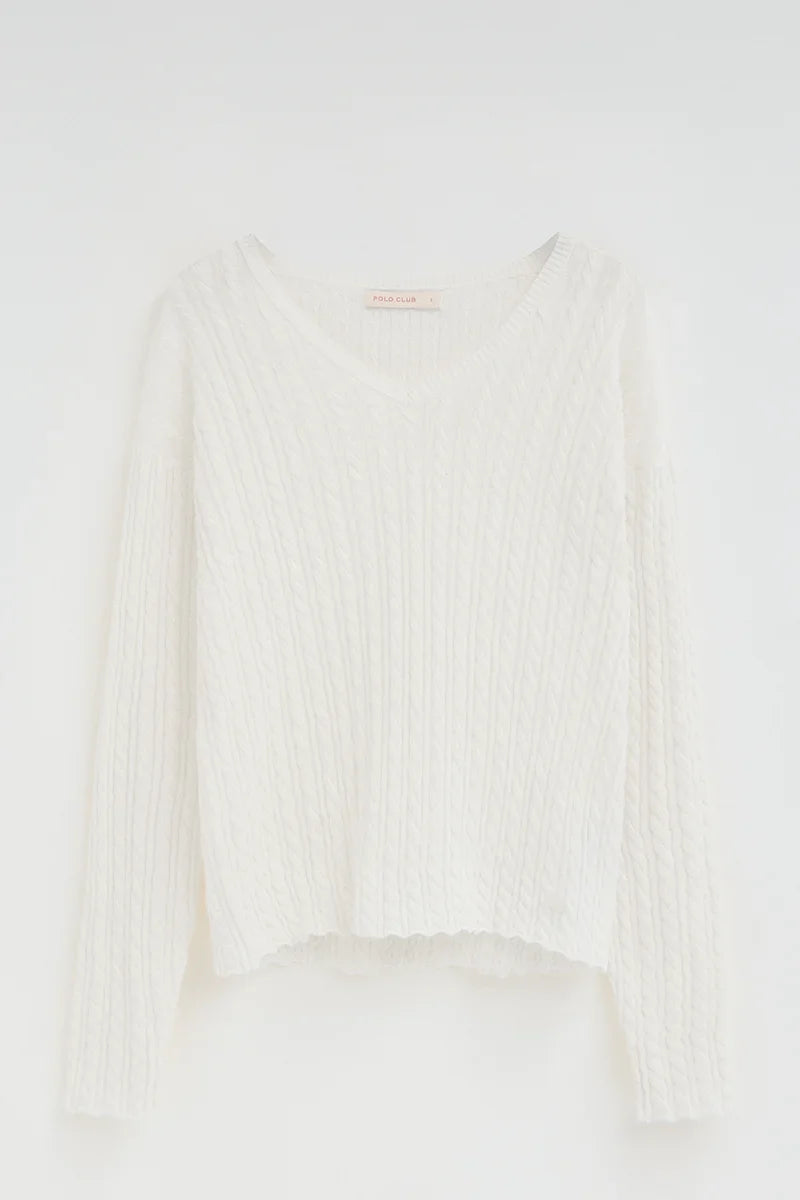 2026 New Arrival Nude cable-knit jumper with V-neck and Polo Club logo