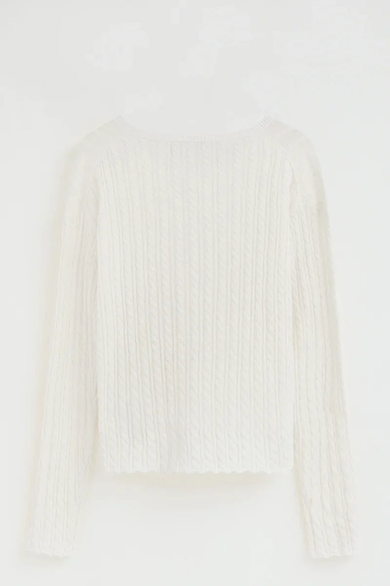 2026 New Arrival Nude cable-knit jumper with V-neck and Polo Club logo