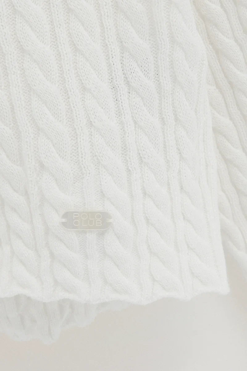2026 New Arrival Nude cable-knit jumper with V-neck and Polo Club logo