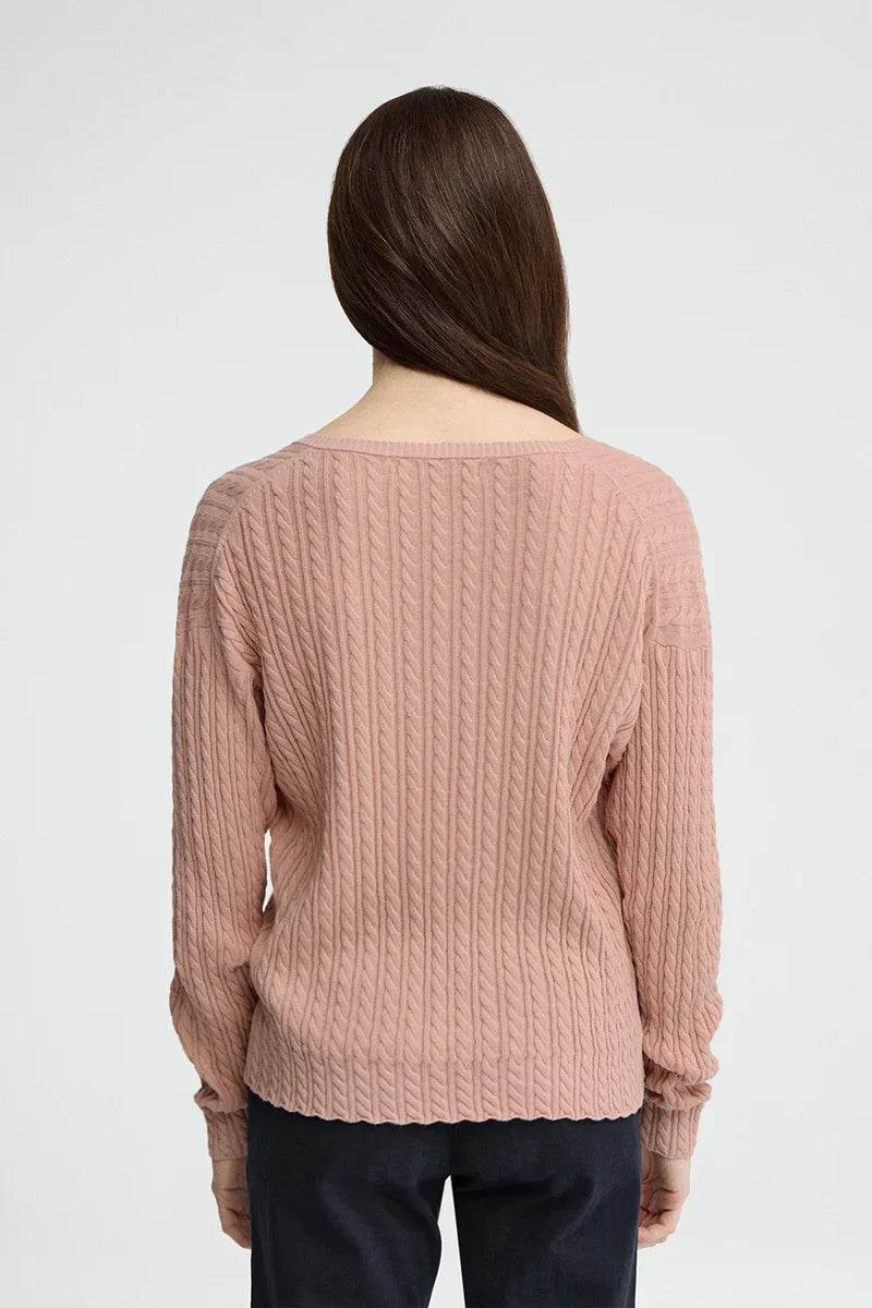 2026 New Arrival Pale-pink cable-knit jumper with V-neck and Polo Club logo