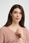 2026 New Arrival Pale-pink cable-knit jumper with V-neck and Polo Club logo