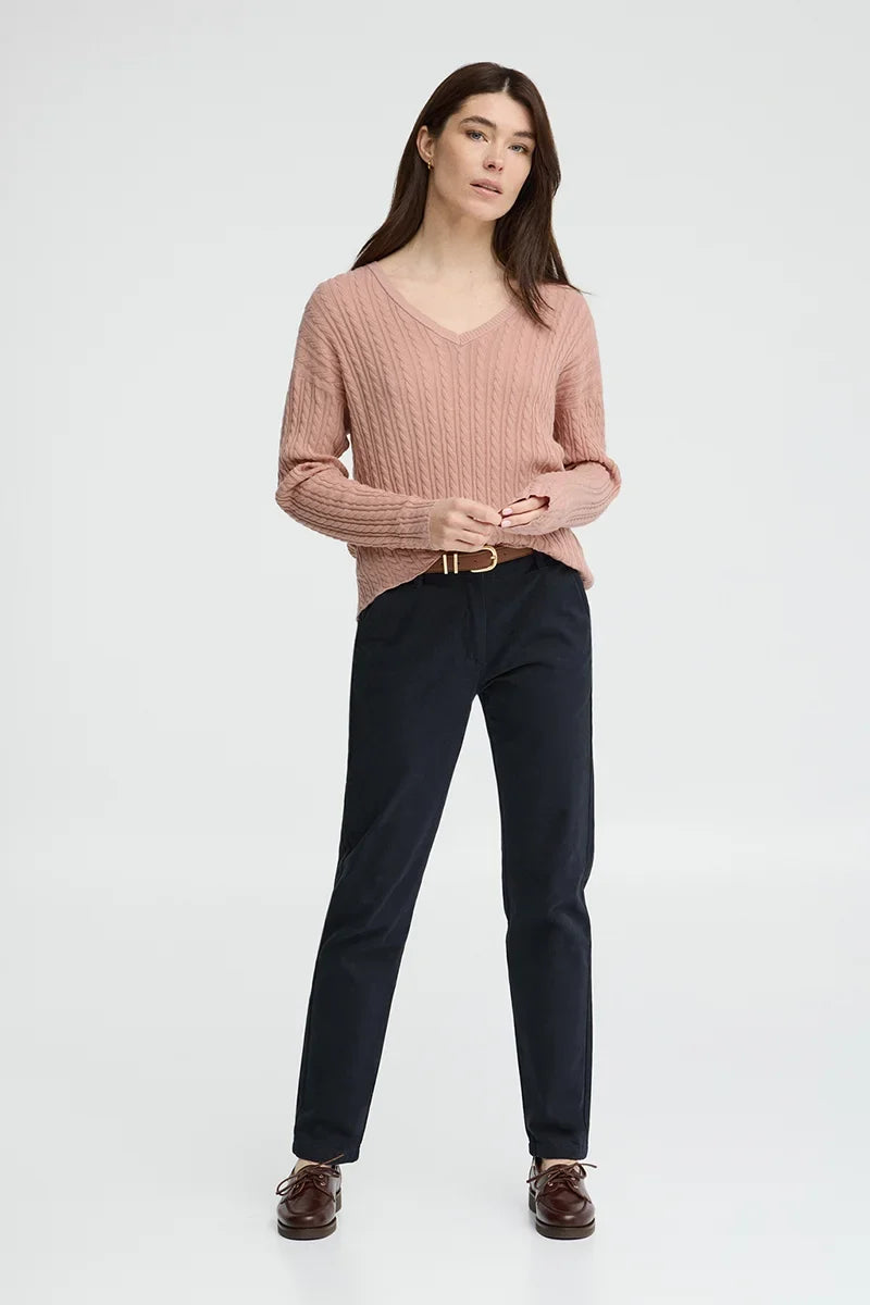 2026 New Arrival Pale-pink cable-knit jumper with V-neck and Polo Club logo
