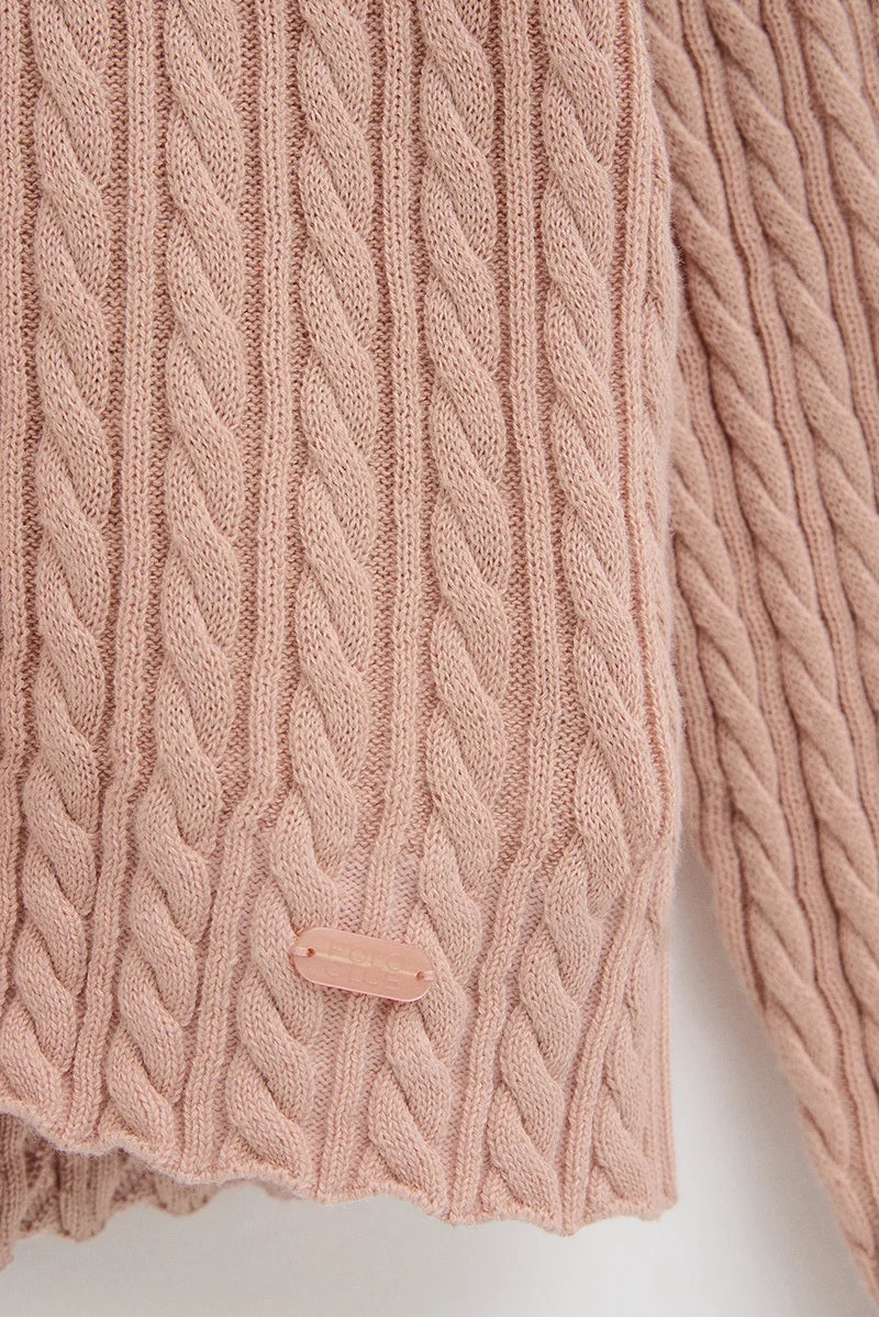 2026 New Arrival Pale-pink cable-knit jumper with V-neck and Polo Club logo