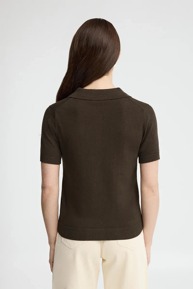 2026 New Arrival Dark-chocolate short-sleeve cardigan with Polo Club logo