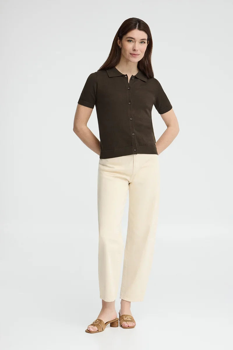 2026 New Arrival Dark-chocolate short-sleeve cardigan with Polo Club logo