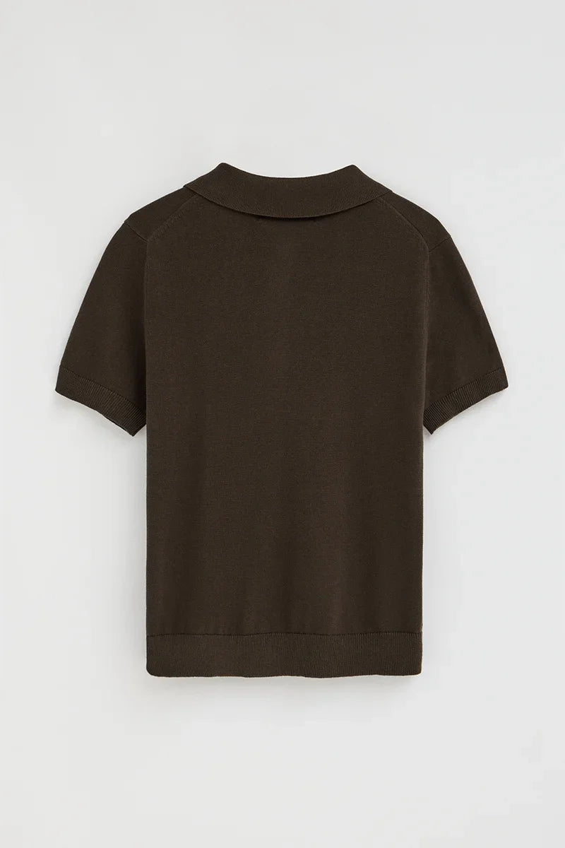 2026 New Arrival Dark-chocolate short-sleeve cardigan with Polo Club logo