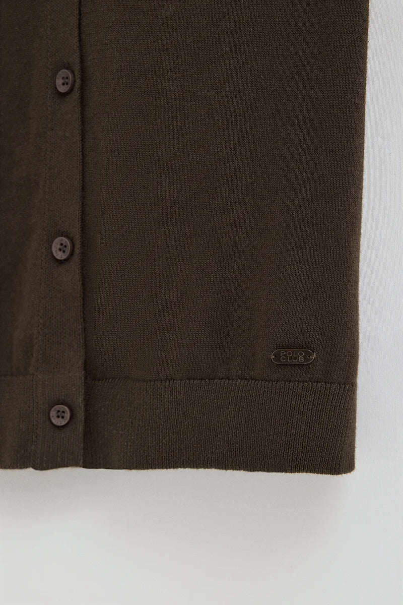 2026 New Arrival Dark-chocolate short-sleeve cardigan with Polo Club logo
