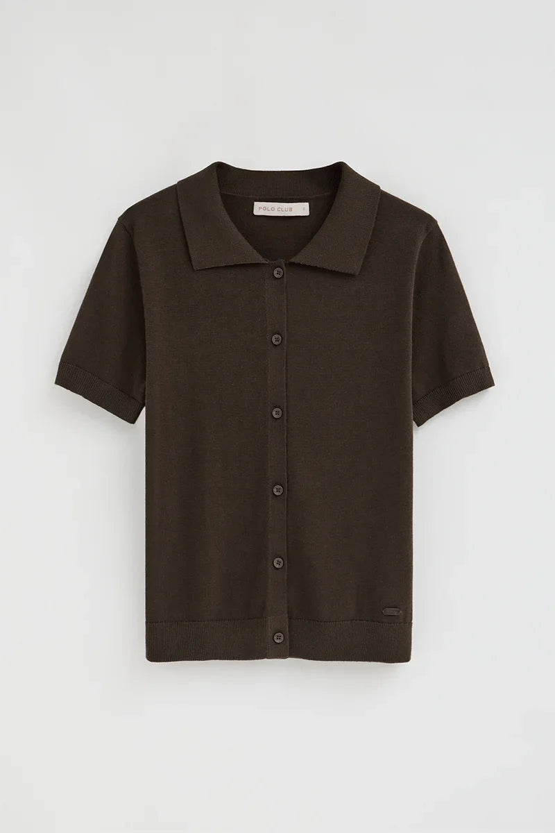 2026 New Arrival Dark-chocolate short-sleeve cardigan with Polo Club logo