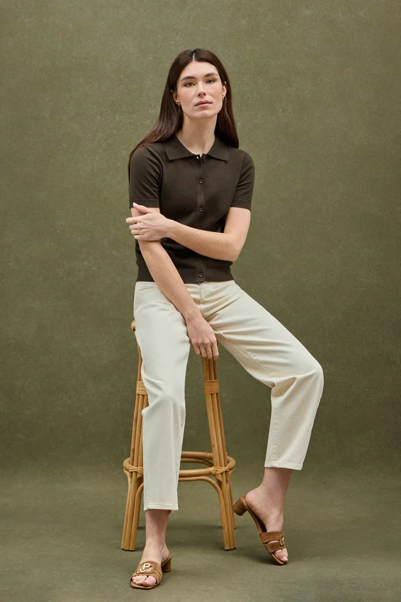 2026 New Arrival Dark-chocolate short-sleeve cardigan with Polo Club logo