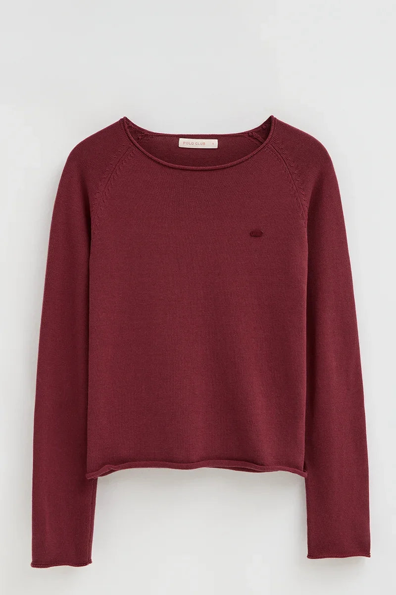2026 New Arrival Wine jumper with slightly rolled-up details and Polo Club logo
