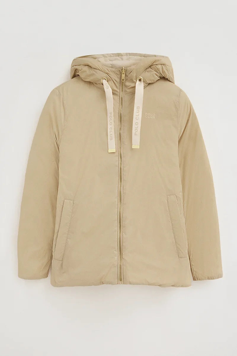 2026 New Arrival Nude/beige reversible jacket Agueda with Polo Club rubberised logo