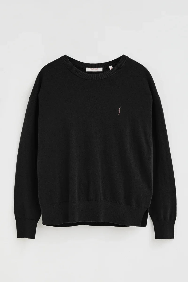 2026 New Arrival Black round-neck wool-blend jumper with Rigby Go embroidery