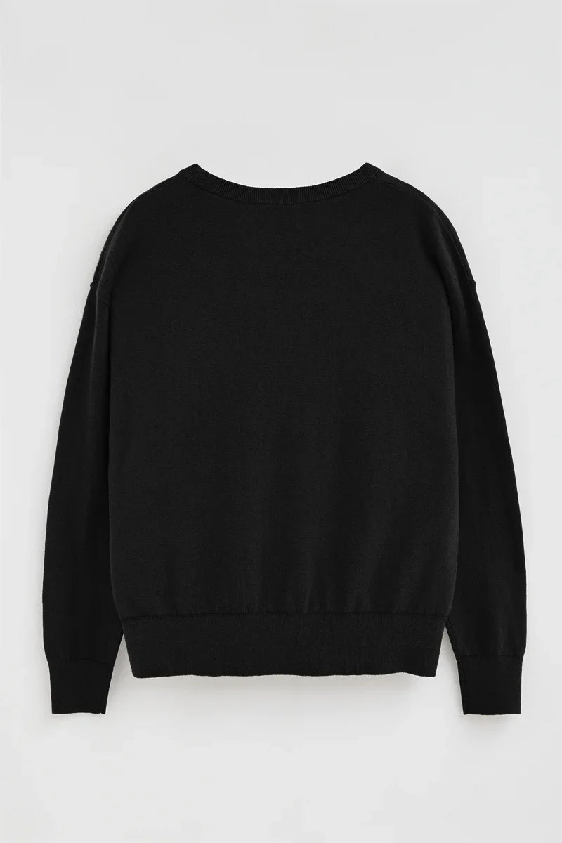 2026 New Arrival Black round-neck wool-blend jumper with Rigby Go embroidery