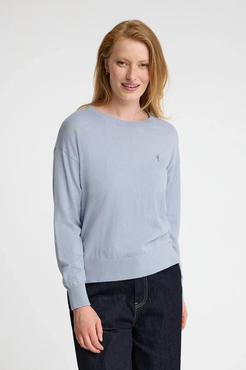 2026 New Arrival Light-blue round-neck wool-blend jumper with Rigby Go embroidery