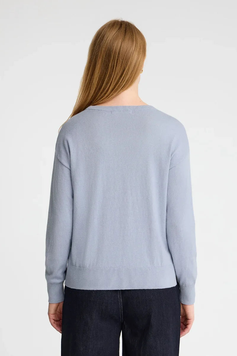 2026 New Arrival Light-blue round-neck wool-blend jumper with Rigby Go embroidery