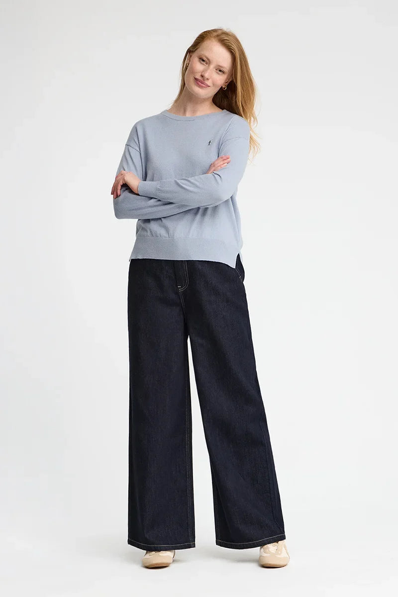 2026 New Arrival Light-blue round-neck wool-blend jumper with Rigby Go embroidery