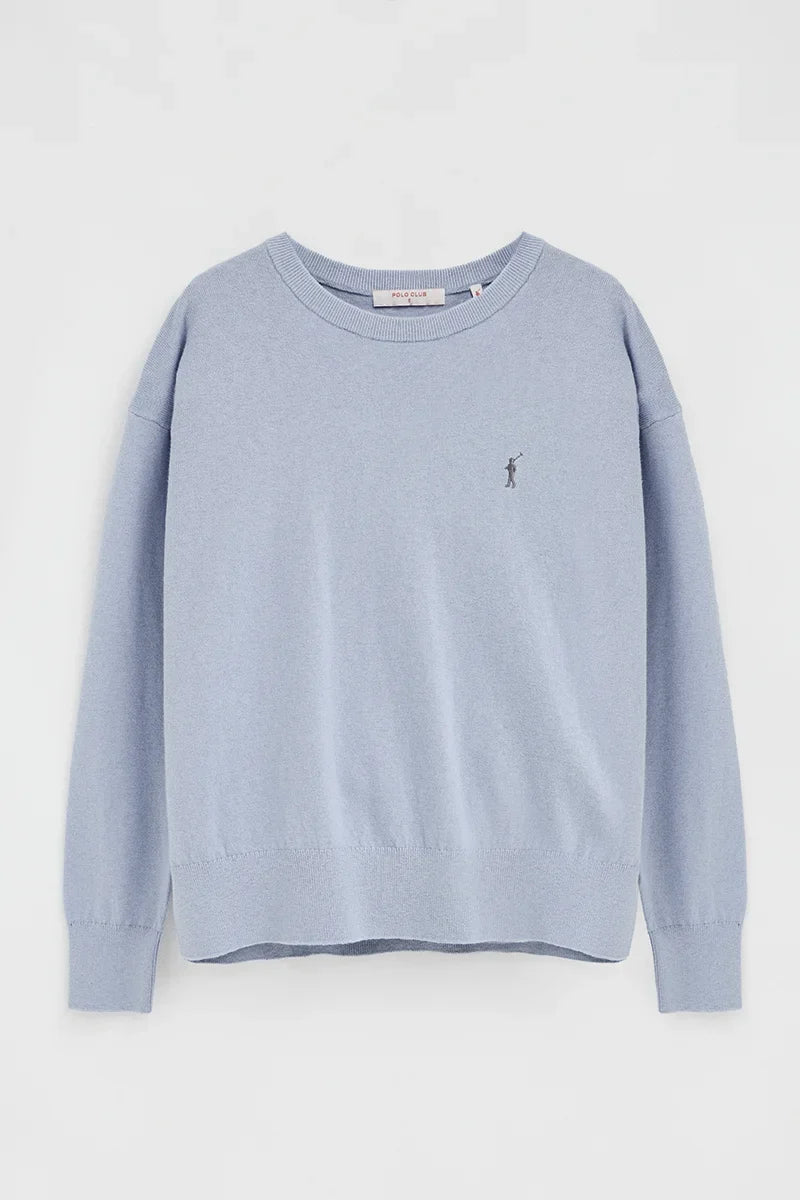 2026 New Arrival Light-blue round-neck wool-blend jumper with Rigby Go embroidery