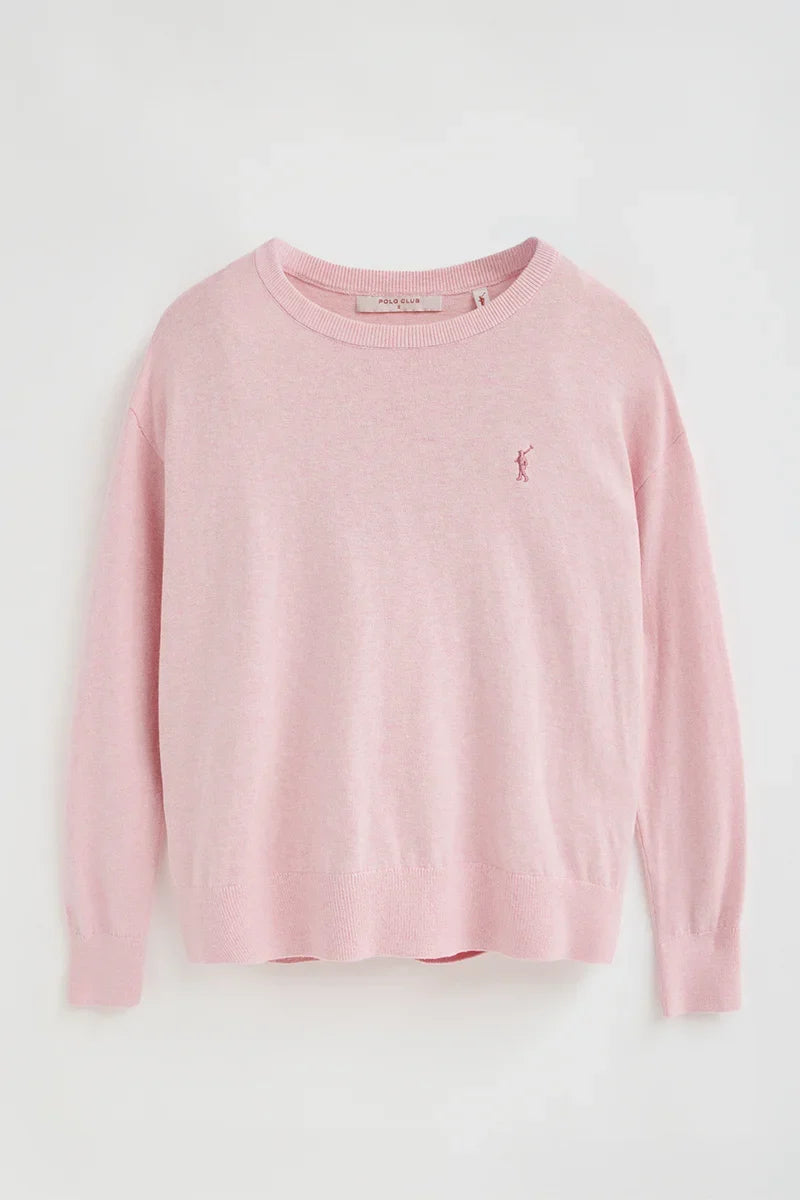 2026 New Arrival Pink-marl round-neck wool-blend jumper with Rigby Go embroidery