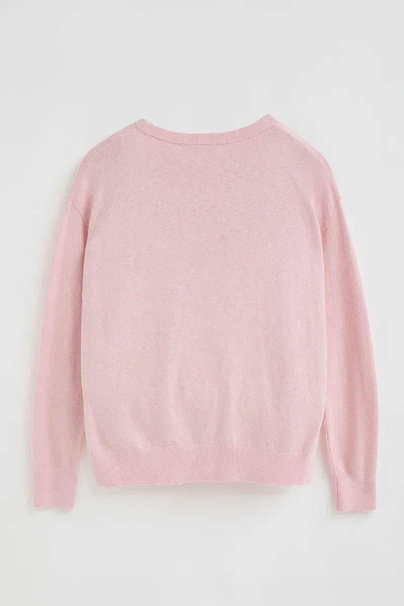 2026 New Arrival Pink-marl round-neck wool-blend jumper with Rigby Go embroidery