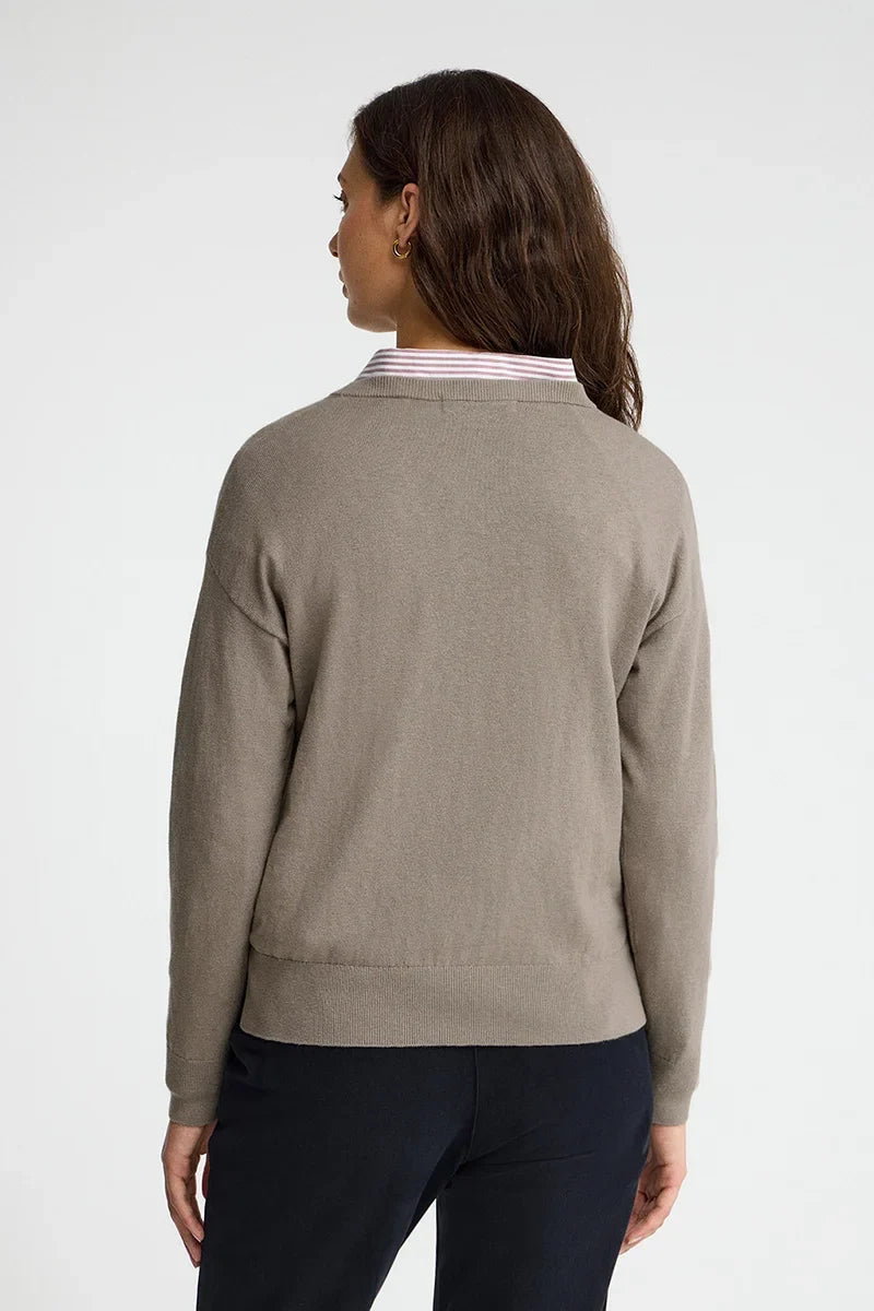 2026 New Arrival Taupe round-neck wool-blend jumper with Rigby Go embroidery