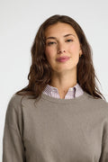 2026 New Arrival Taupe round-neck wool-blend jumper with Rigby Go embroidery