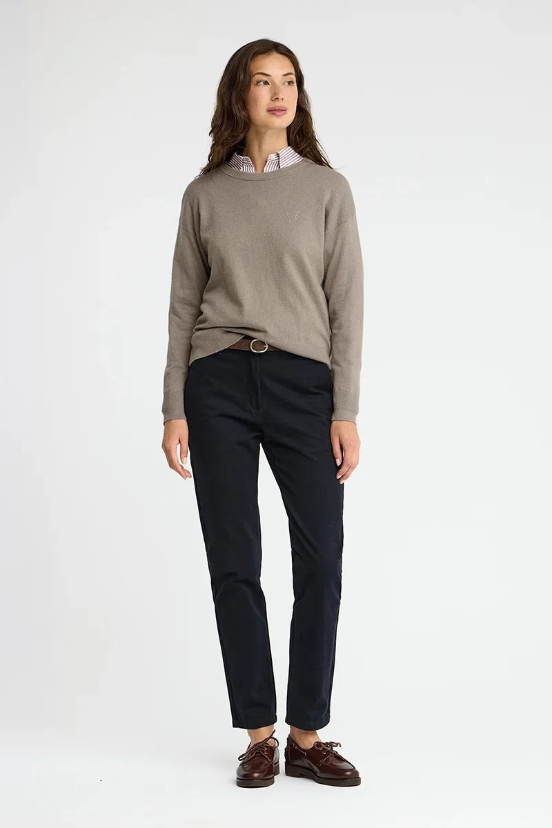 2026 New Arrival Taupe round-neck wool-blend jumper with Rigby Go embroidery