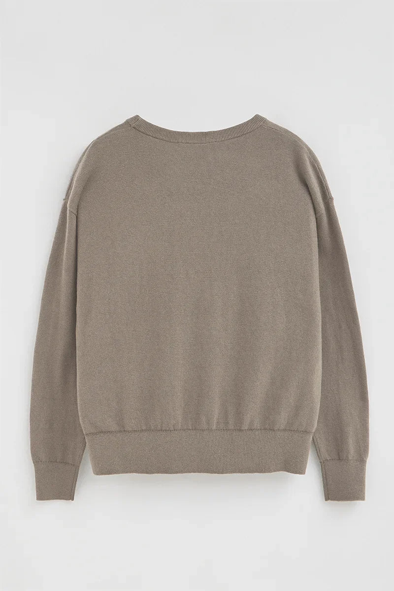 2026 New Arrival Taupe round-neck wool-blend jumper with Rigby Go embroidery