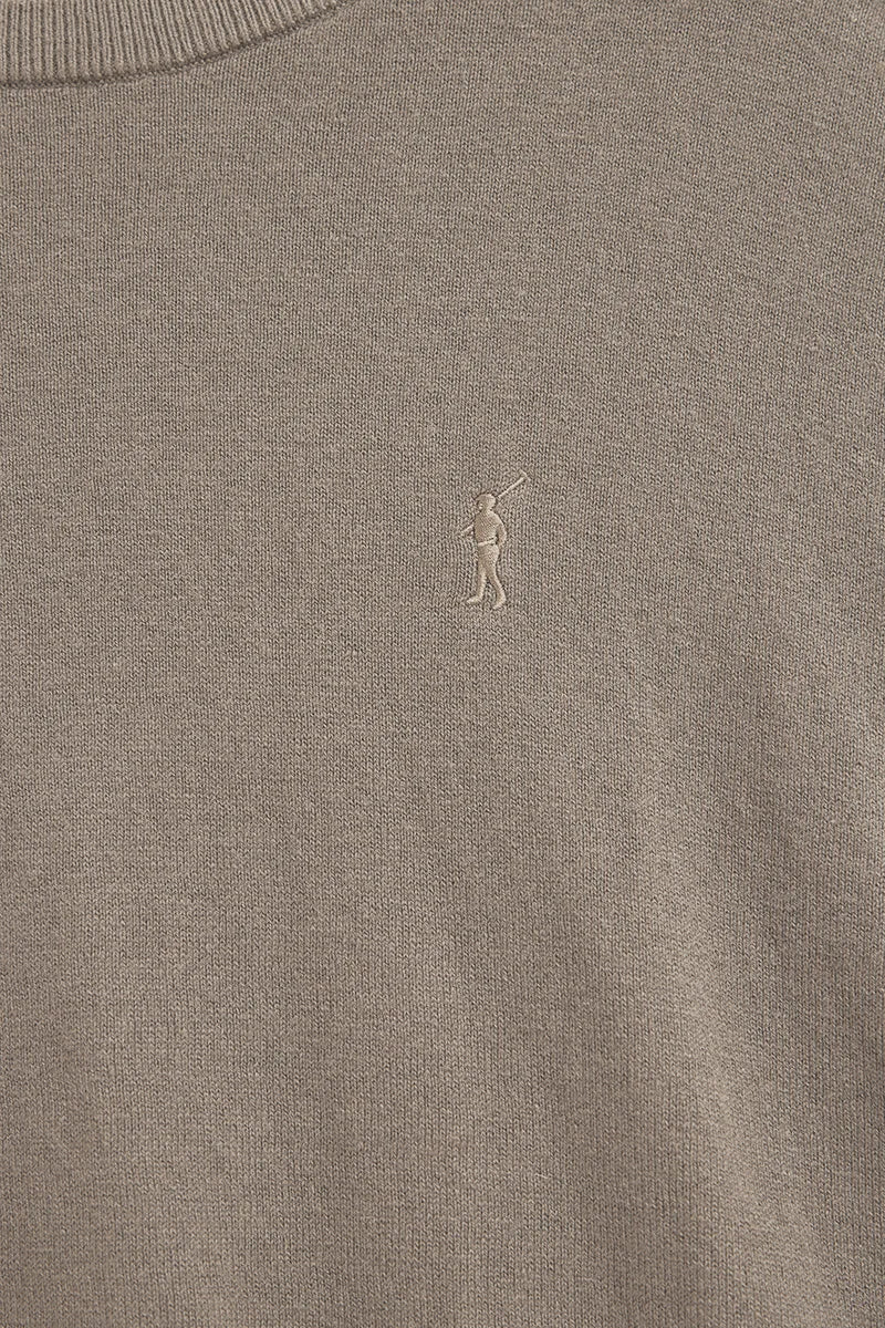 2026 New Arrival Taupe round-neck wool-blend jumper with Rigby Go embroidery