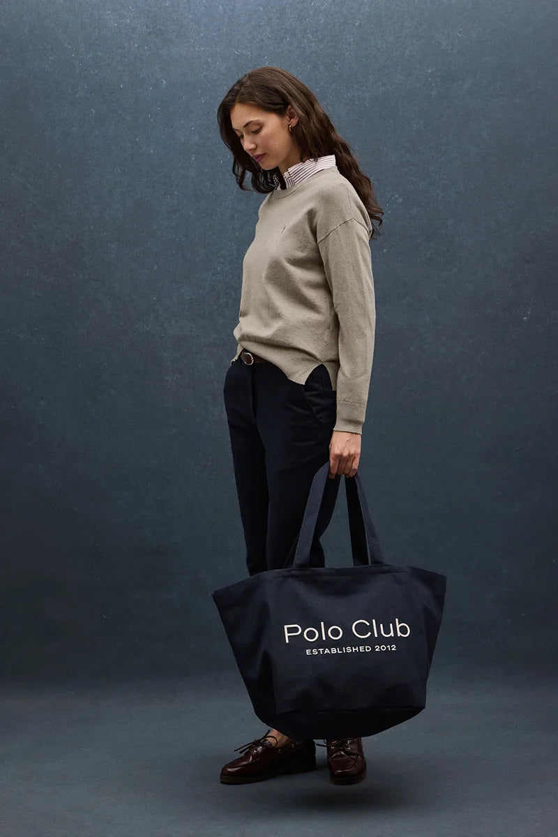 2026 New Arrival Taupe round-neck wool-blend jumper with Rigby Go embroidery