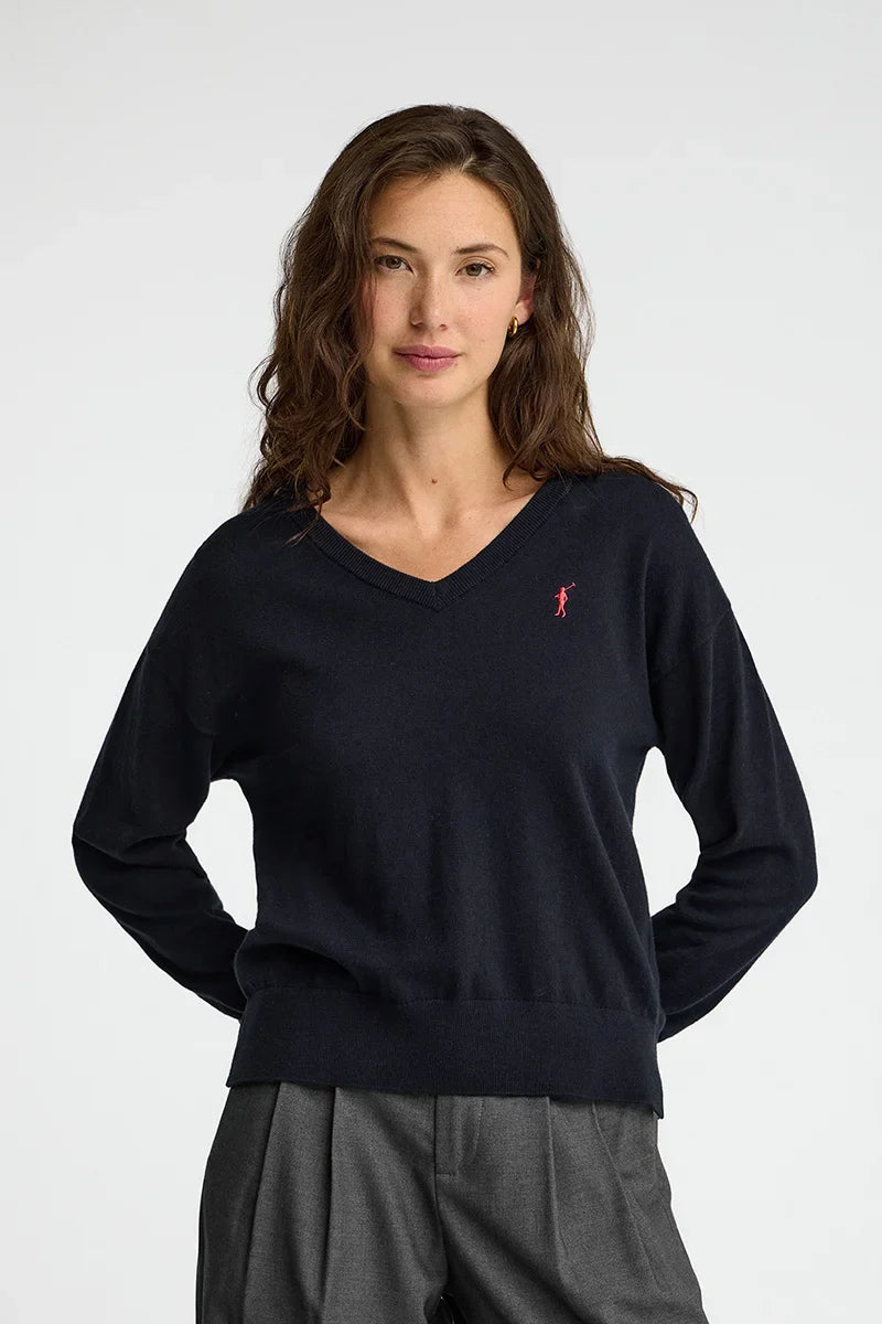 2026 New Arrival Navy-blue wool-blend jumper with V-neck Rigby Go