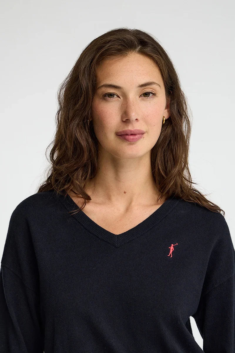 2026 New Arrival Navy-blue wool-blend jumper with V-neck Rigby Go
