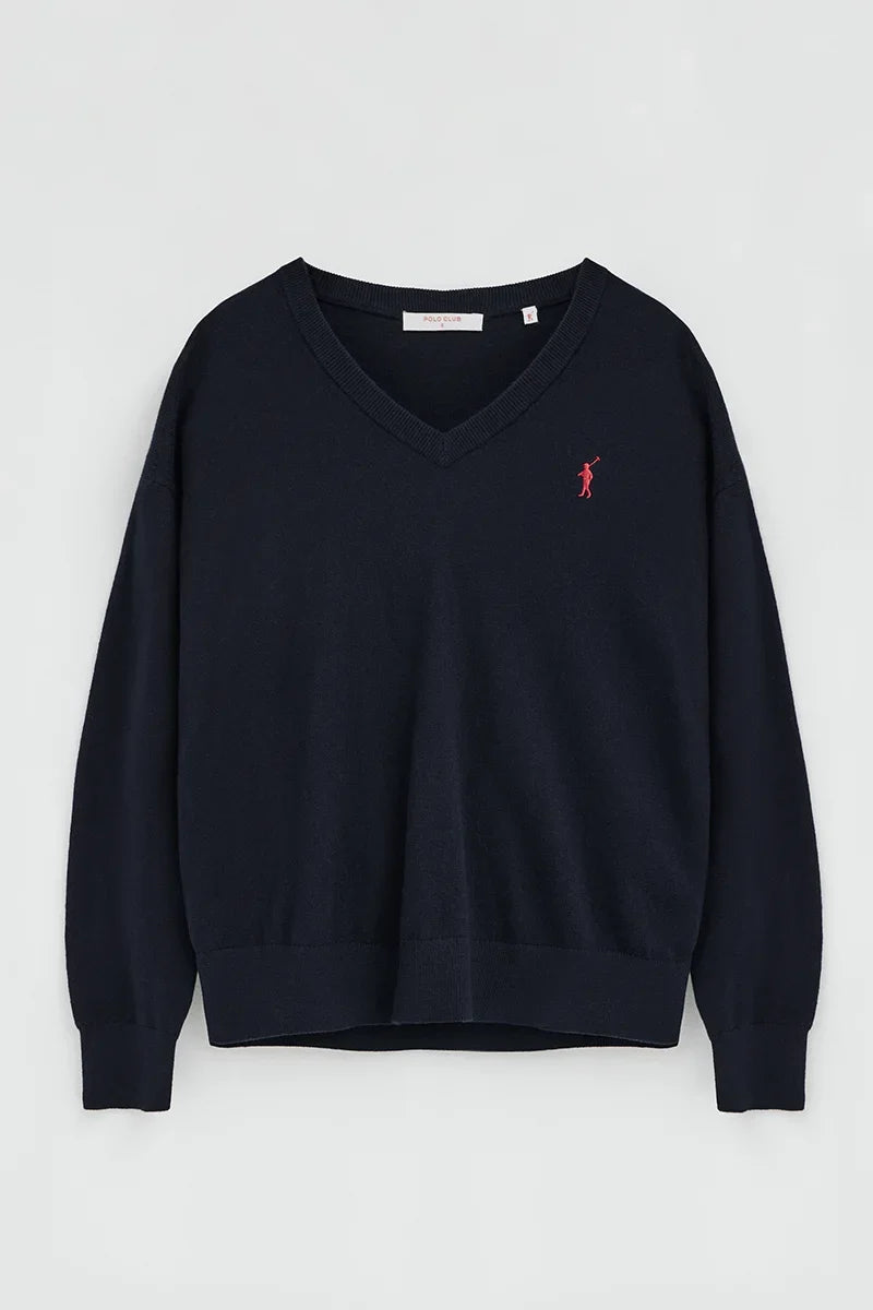 2026 New Arrival Navy-blue wool-blend jumper with V-neck Rigby Go