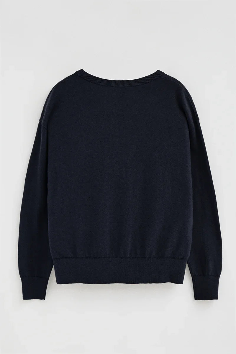 2026 New Arrival Navy-blue wool-blend jumper with V-neck Rigby Go