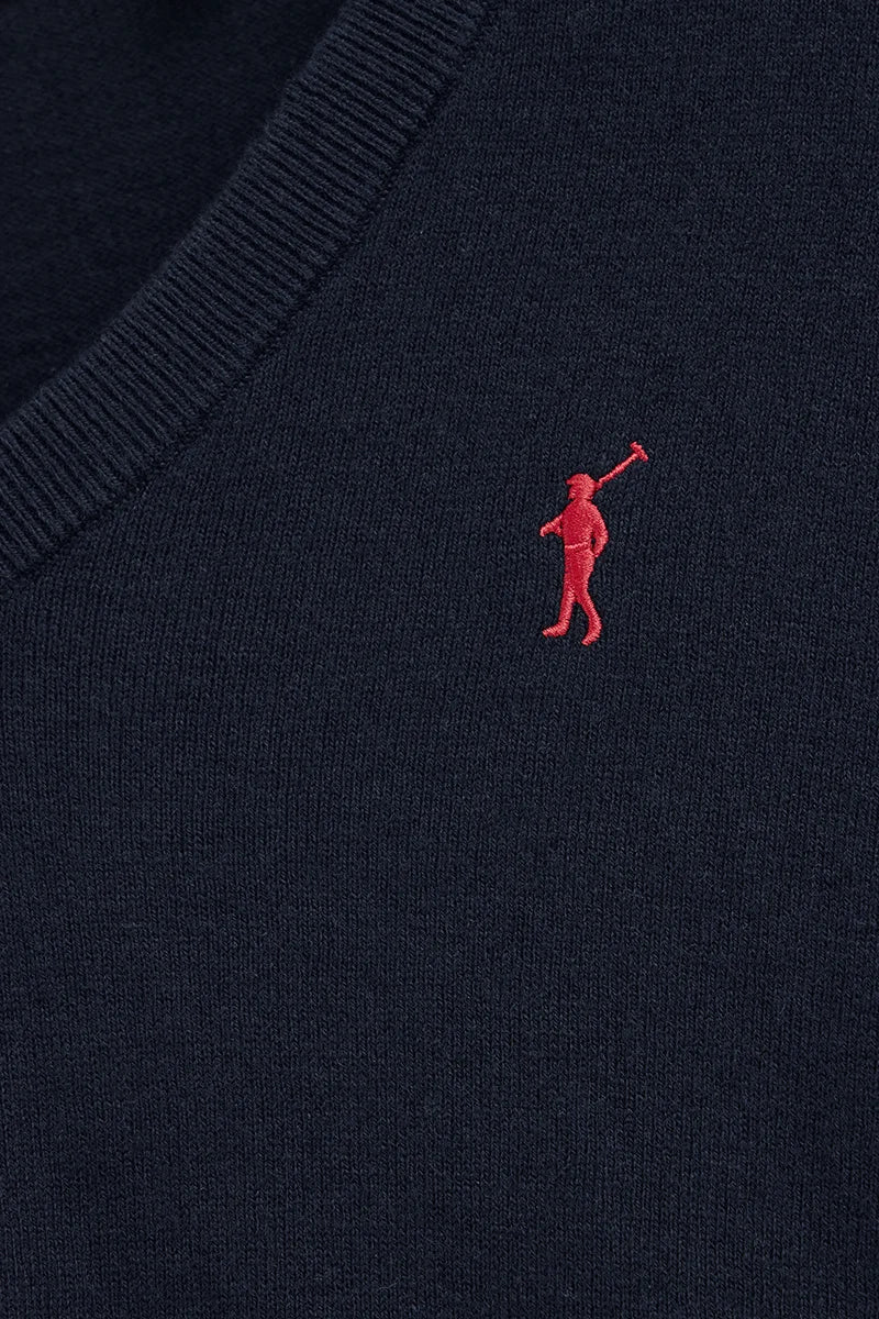 2026 New Arrival Navy-blue wool-blend jumper with V-neck Rigby Go
