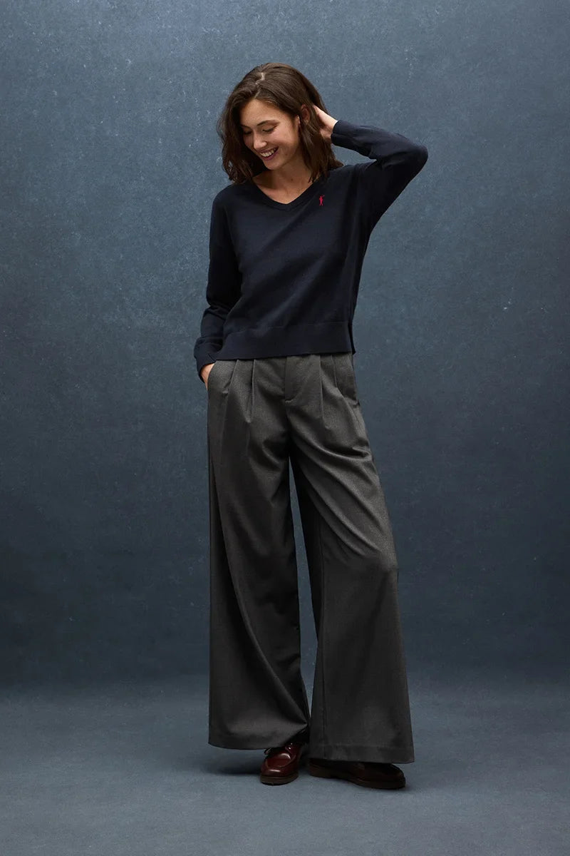 2026 New Arrival Navy-blue wool-blend jumper with V-neck Rigby Go