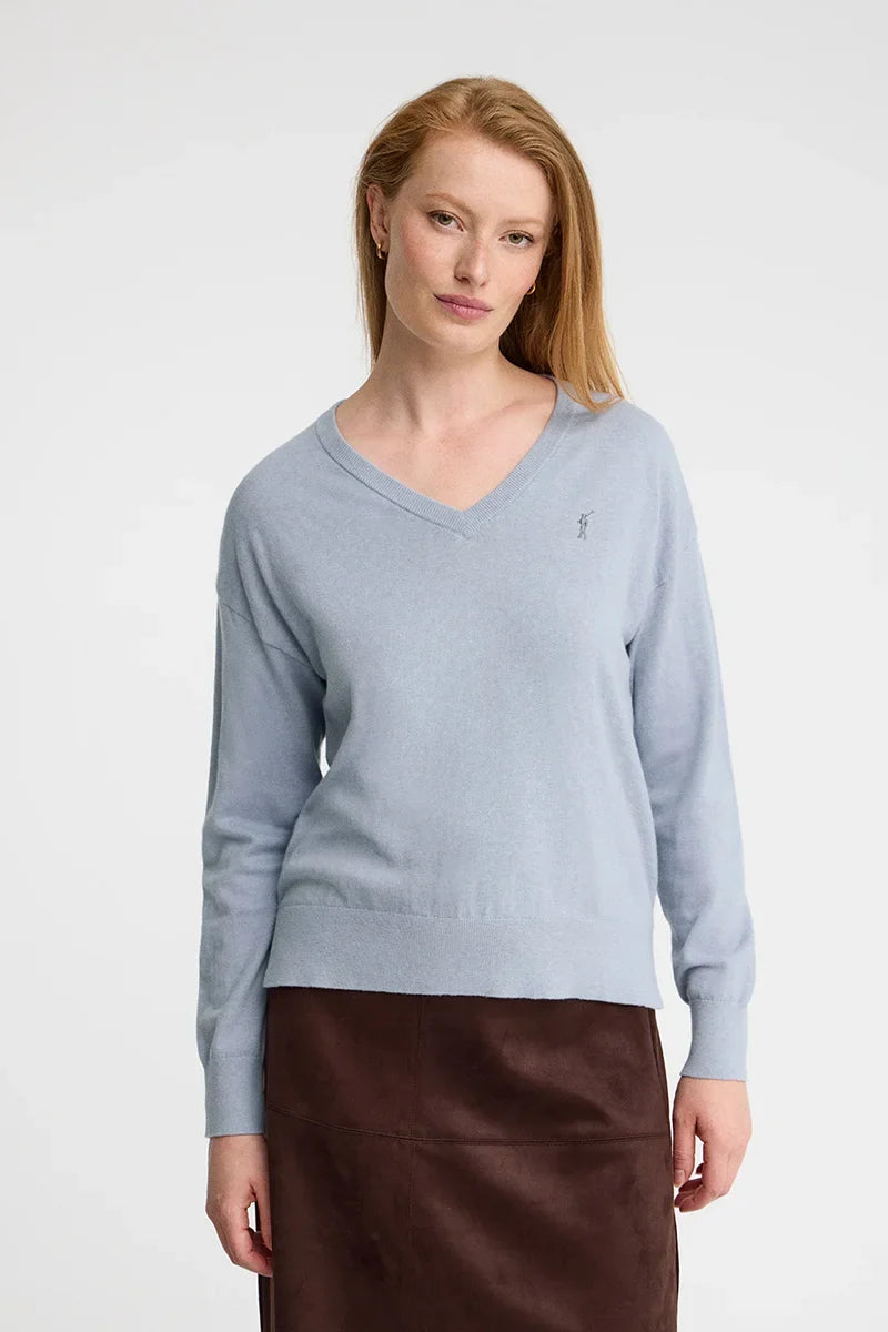 2026 New Arrival Light-blue-marl wool-blend jumper with V-neck Rigby Go