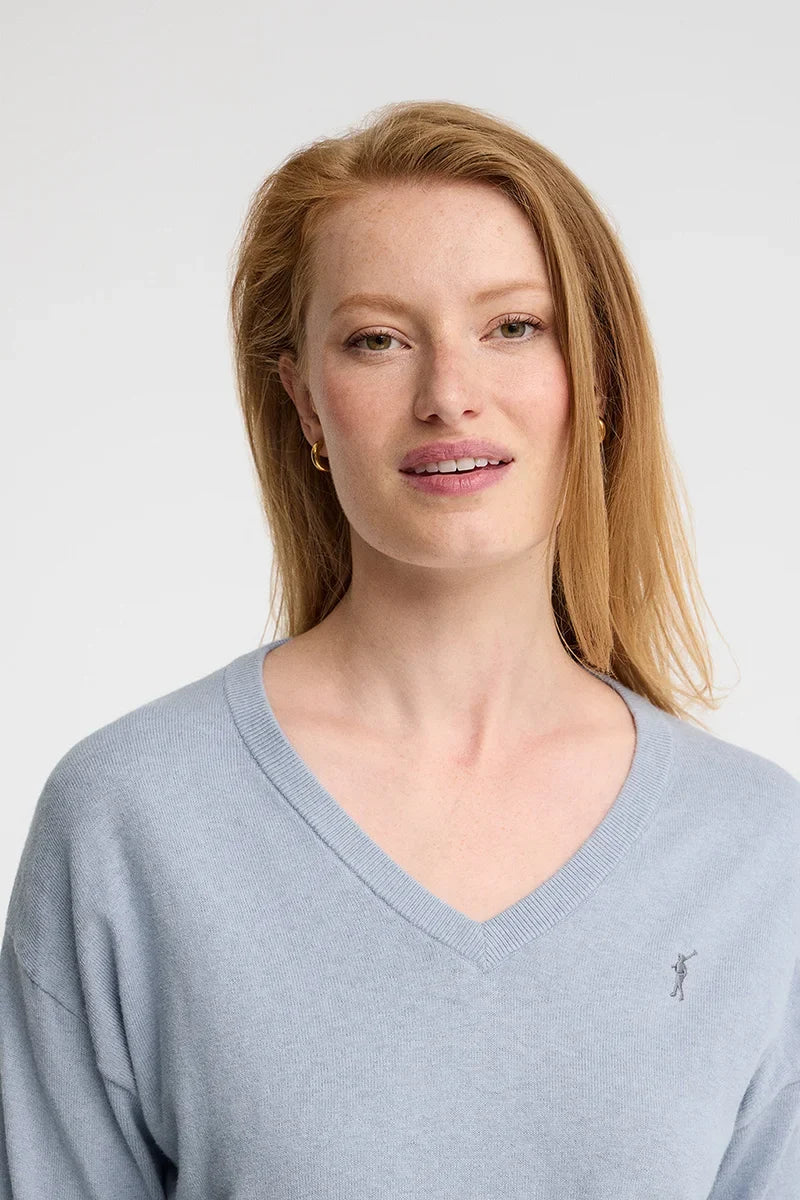 2026 New Arrival Light-blue-marl wool-blend jumper with V-neck Rigby Go