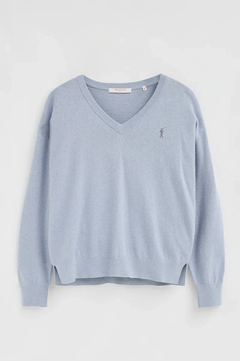 2026 New Arrival Light-blue-marl wool-blend jumper with V-neck Rigby Go