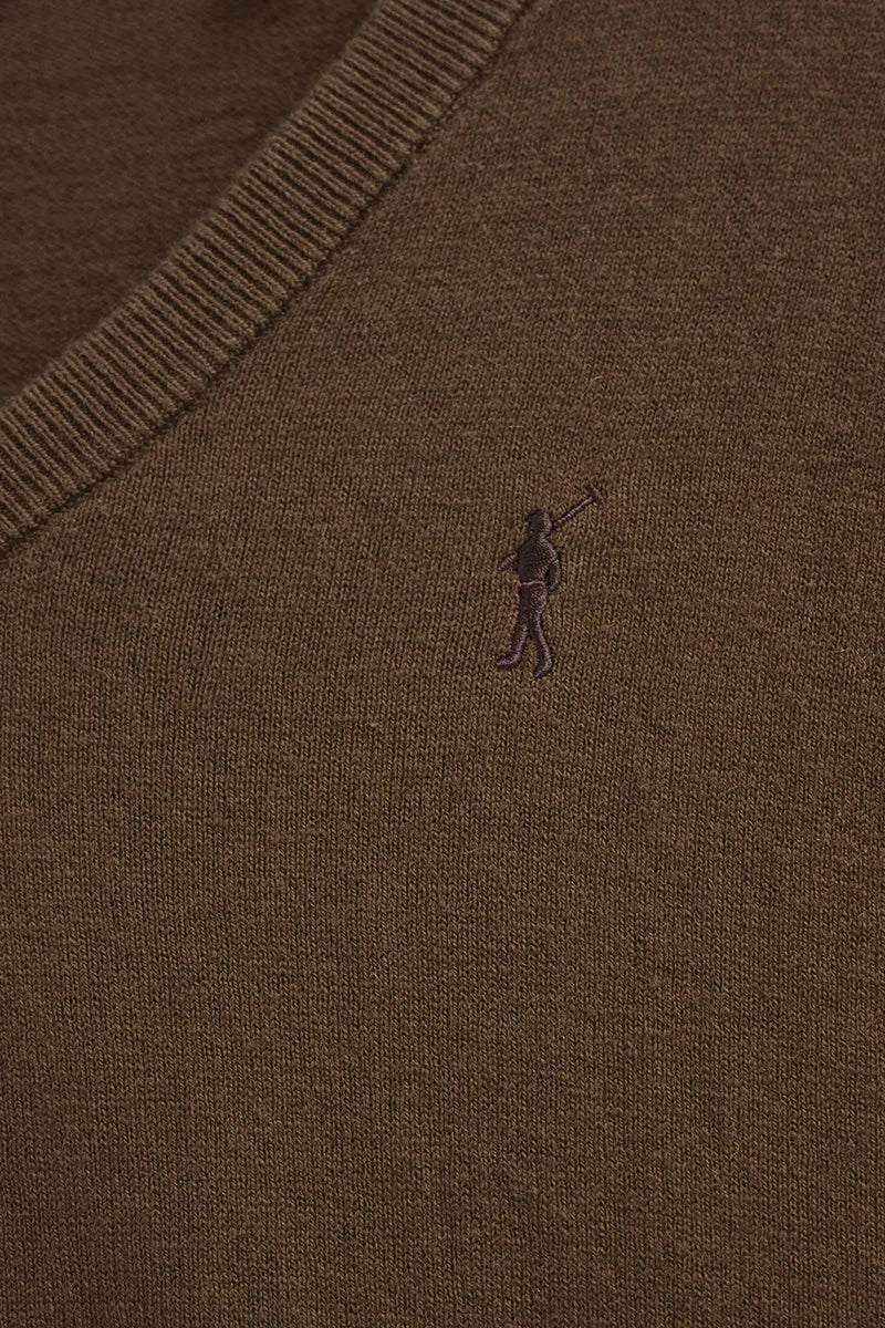 2026 New Arrival Brown wool-blend jumper with V-neck Rigby Go