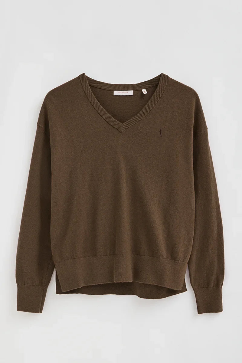 2026 New Arrival Brown wool-blend jumper with V-neck Rigby Go