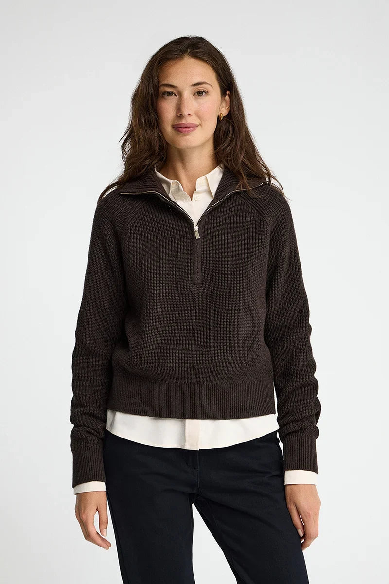 2026 New Arrival Dark-chocolate-marl fisherman-rib jumper with raglan sleeves Polo Club