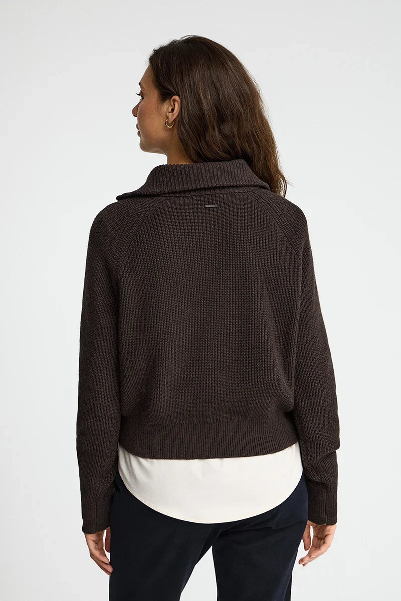 2026 New Arrival Dark-chocolate-marl fisherman-rib jumper with raglan sleeves Polo Club