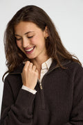 2026 New Arrival Dark-chocolate-marl fisherman-rib jumper with raglan sleeves Polo Club